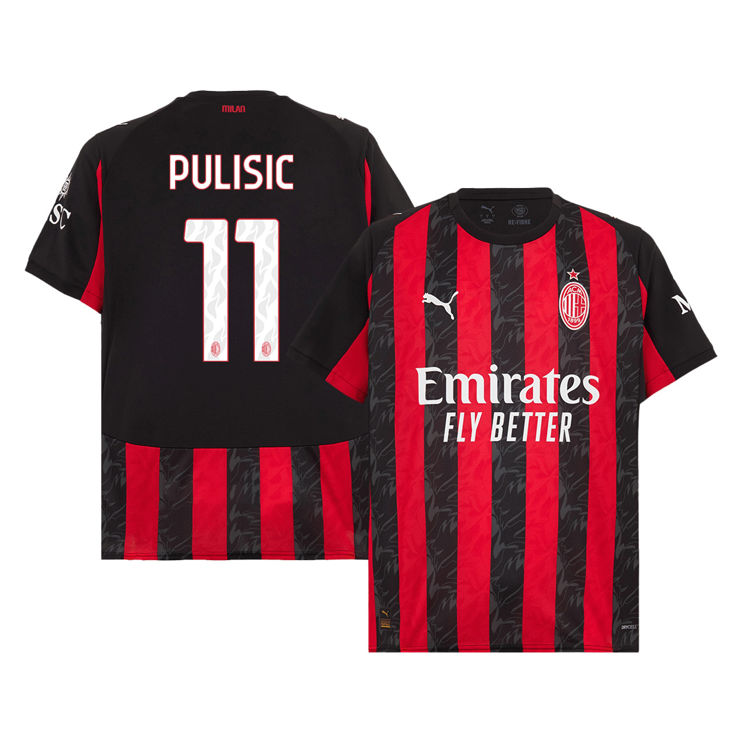 PULISIC #11 AC Milan Hjemme Rød og Svart Herrer Fan-drakt 2025/26