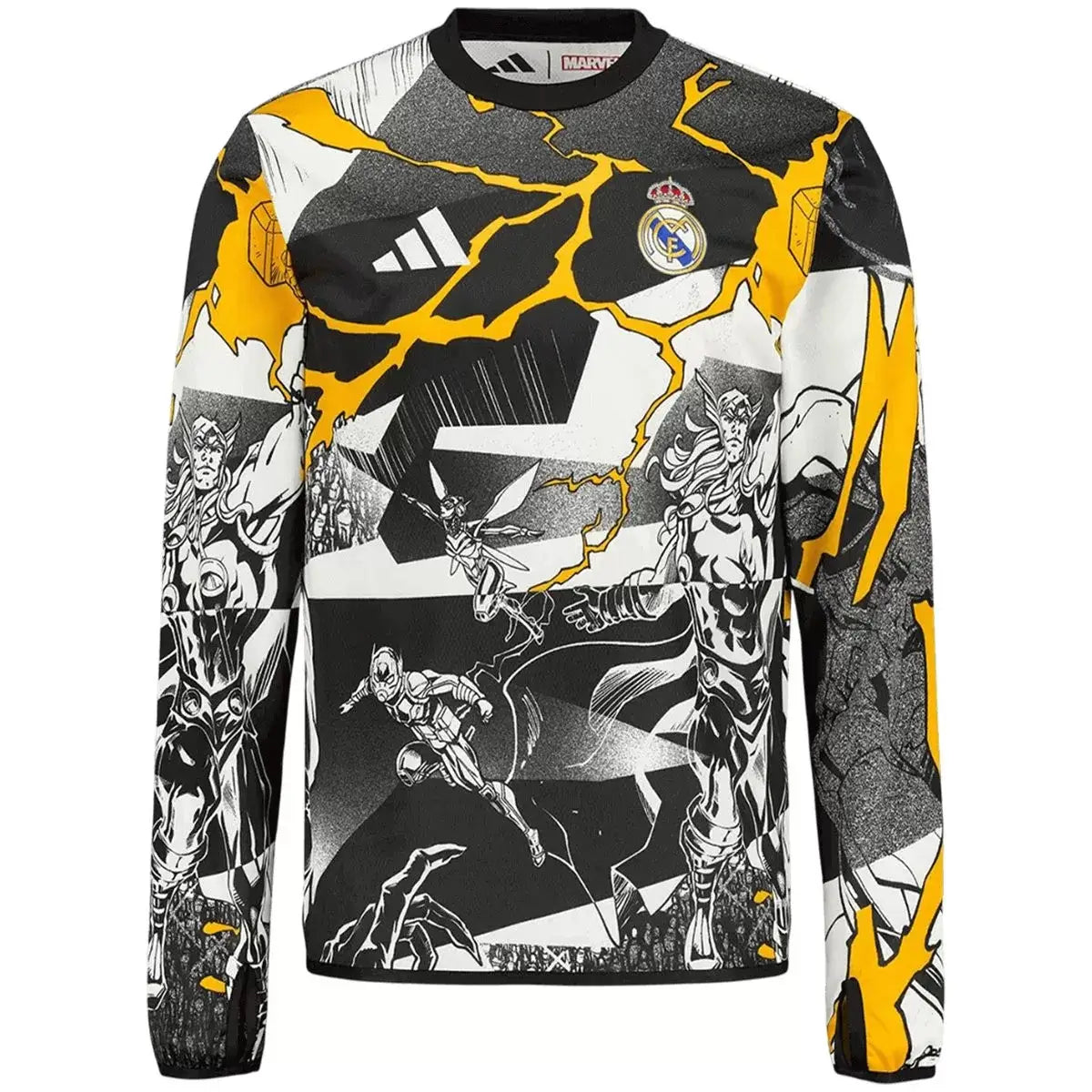 Real Madrid Marvel Warm Up Hvit/Svart Herrer Oppvarmingsdrakt 2025/26 Langermet