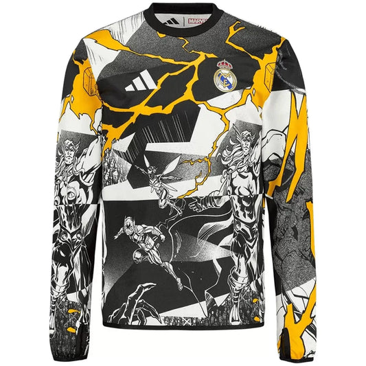 Real Madrid Marvel Warm Up Hvit/Svart Herrer Oppvarmingsdrakt 2025/26 Langermet