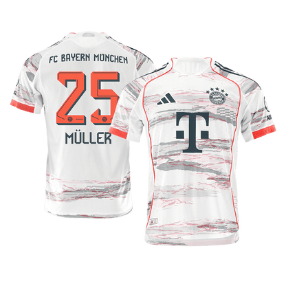 MÜLLER #25 Bayern Munich Borte Hvit Herrer Matchdrakt 2025/26